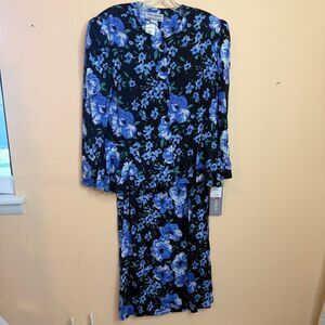 NWT vintage Tracy Richards 16 petite 2 piece blouse & skirt set floral blue